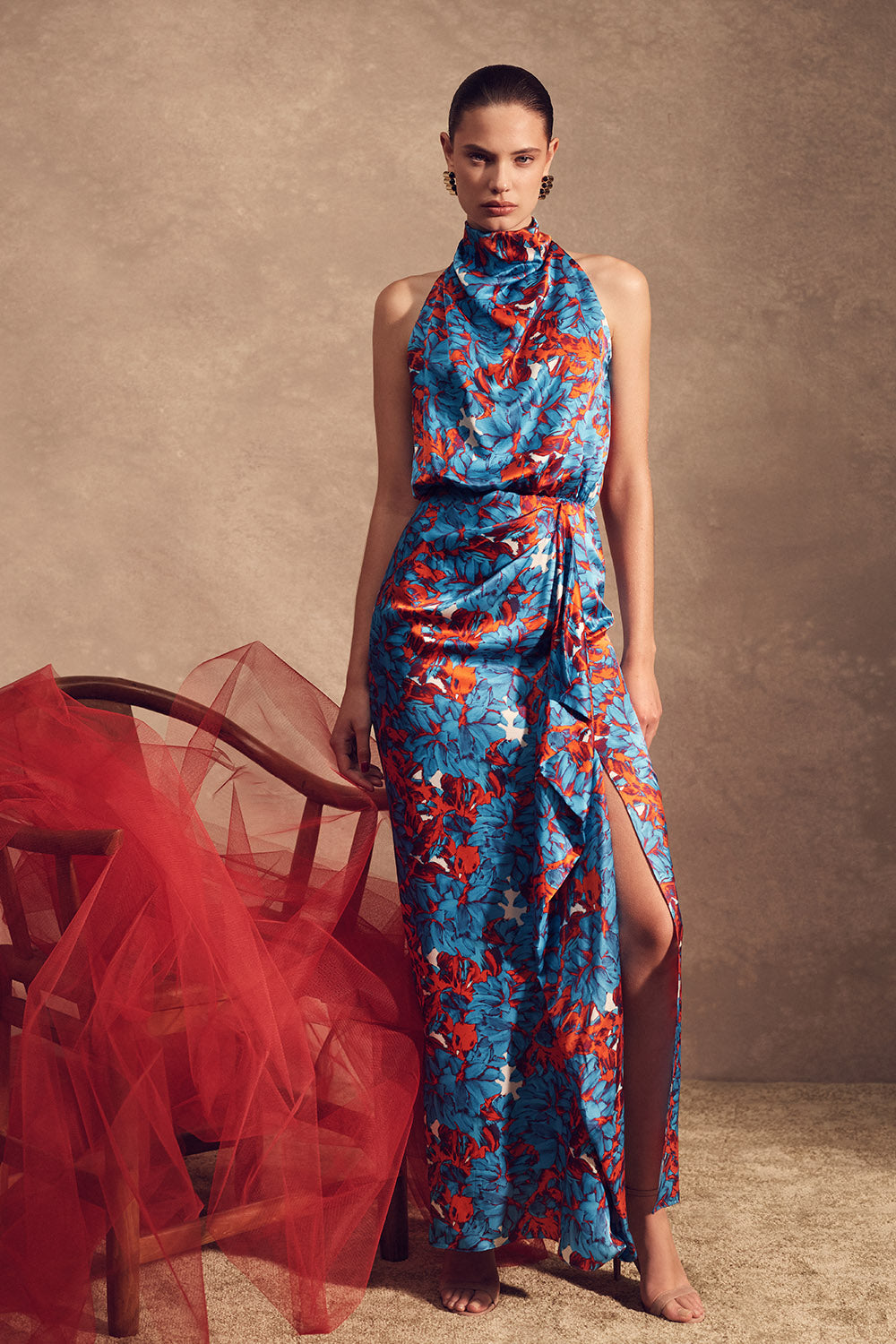 Carla Zampatti Impasto Print Silk Cascade Dress (Multi)