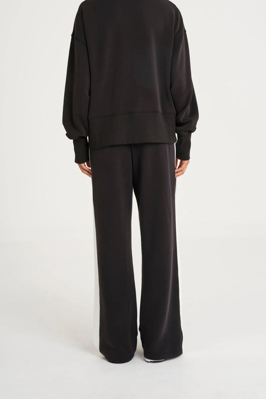 Soft Luxury Contrast Wide Leg Track Pant (Black)