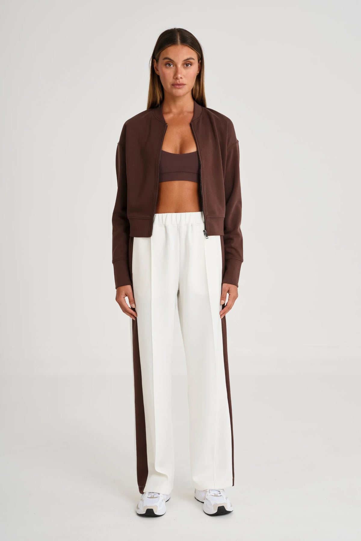 Soft Luxury Contrast Wide Leg Track Pant (White)