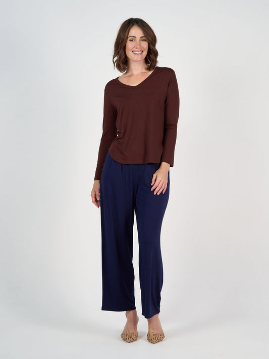 Lou Lou Sia V Neck Bamboo Longsleeve Top (Burgundy)
