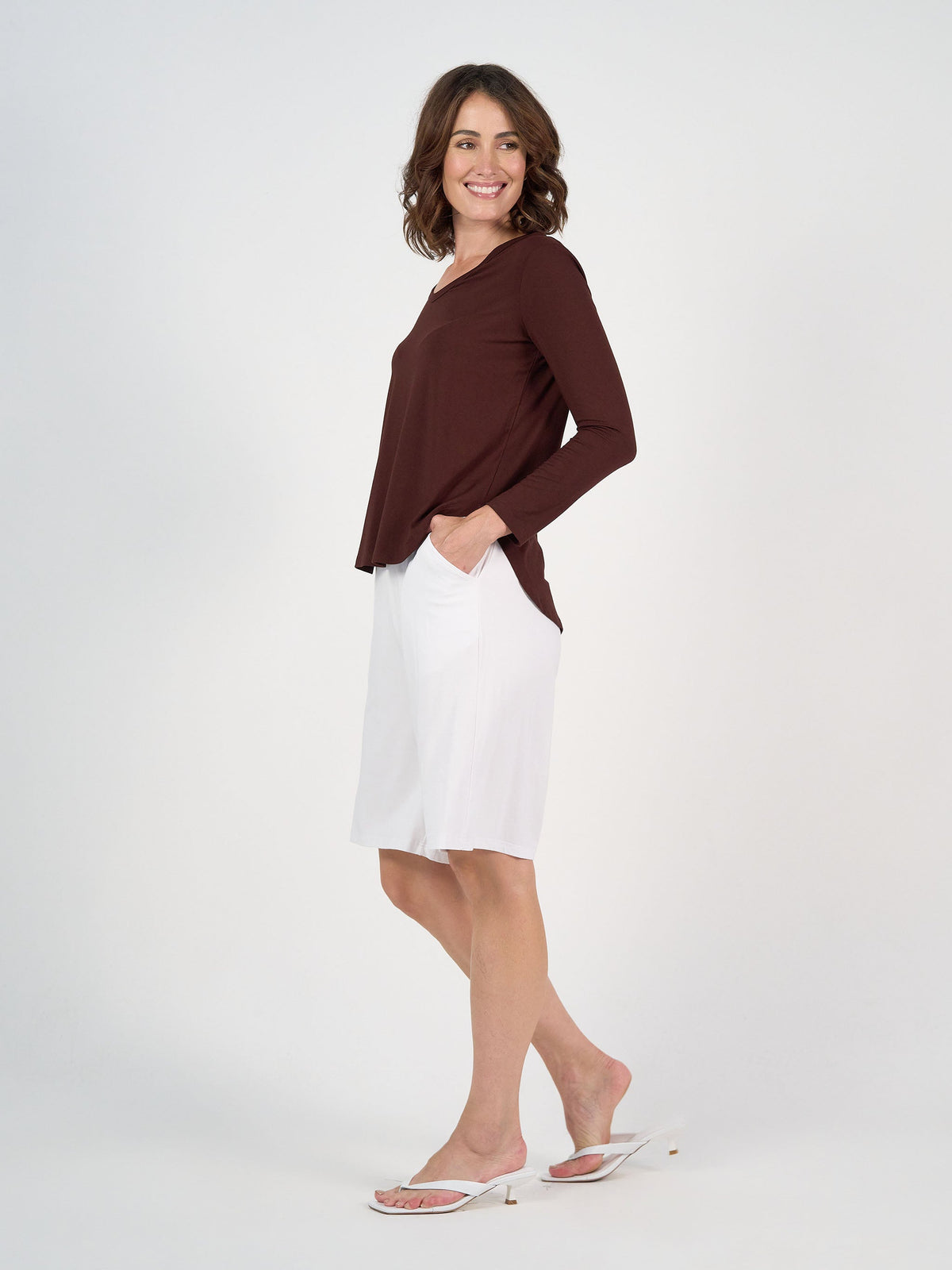 Lou Lou Sia V Neck Bamboo Longsleeve Top (Burgundy)