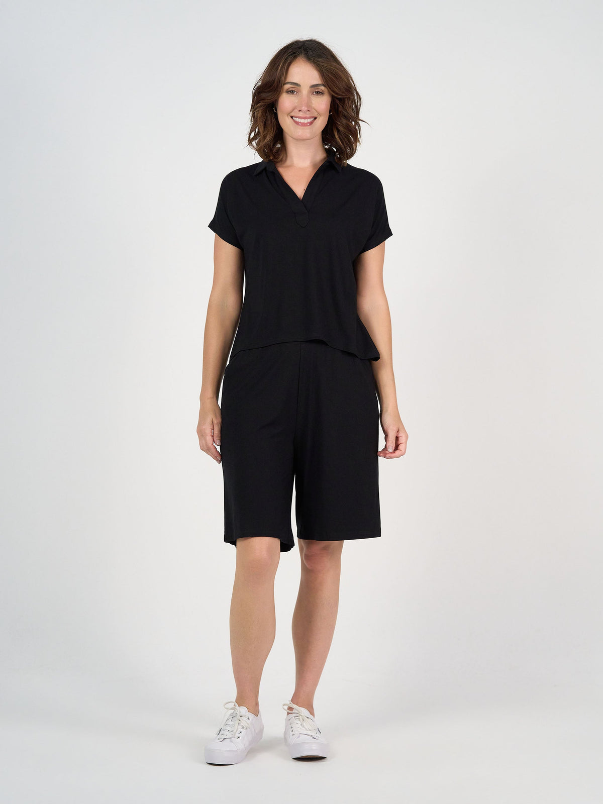 Lou Lou Rush Bamboo Short Sleeve Collared Polo (Black)