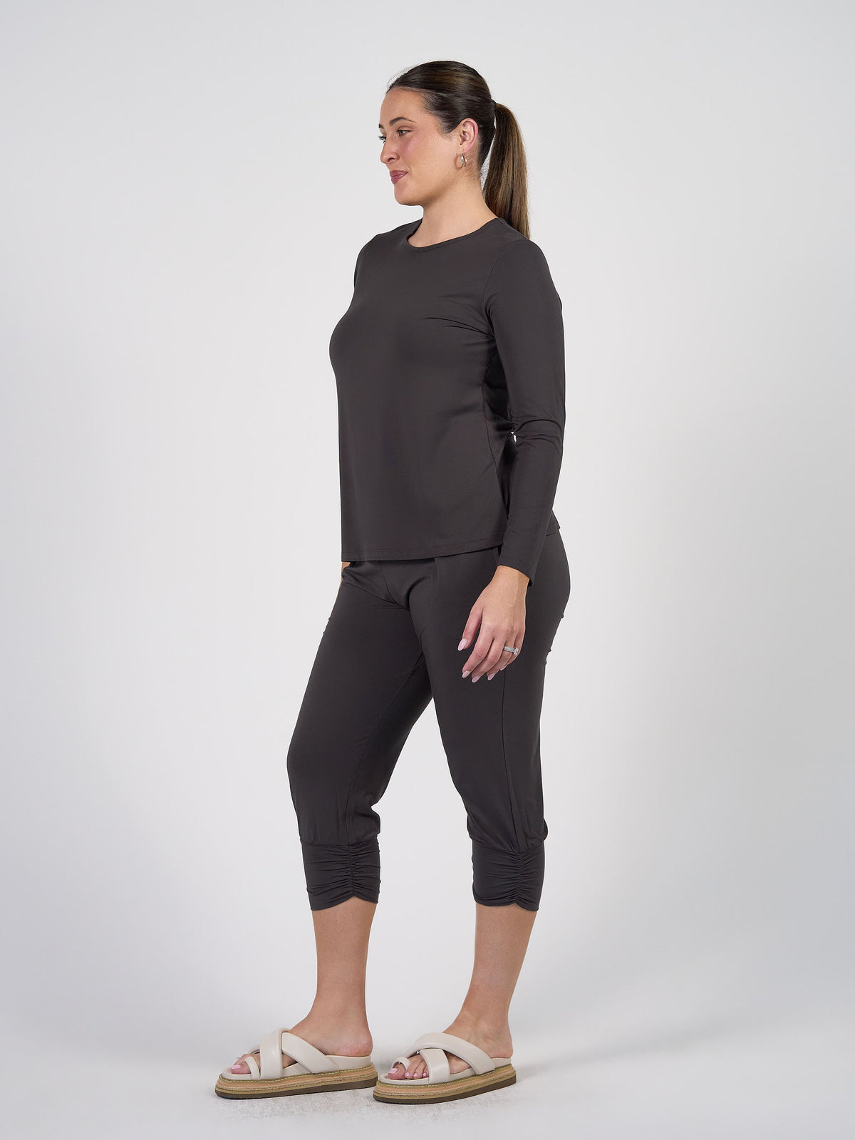 Lou Lou Jones Long Sleeve Fitted Bamboo Top (Steel)