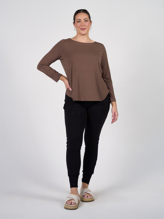 Lou Lou Adele Long Sleeve Bamboo Top (Chocolate)