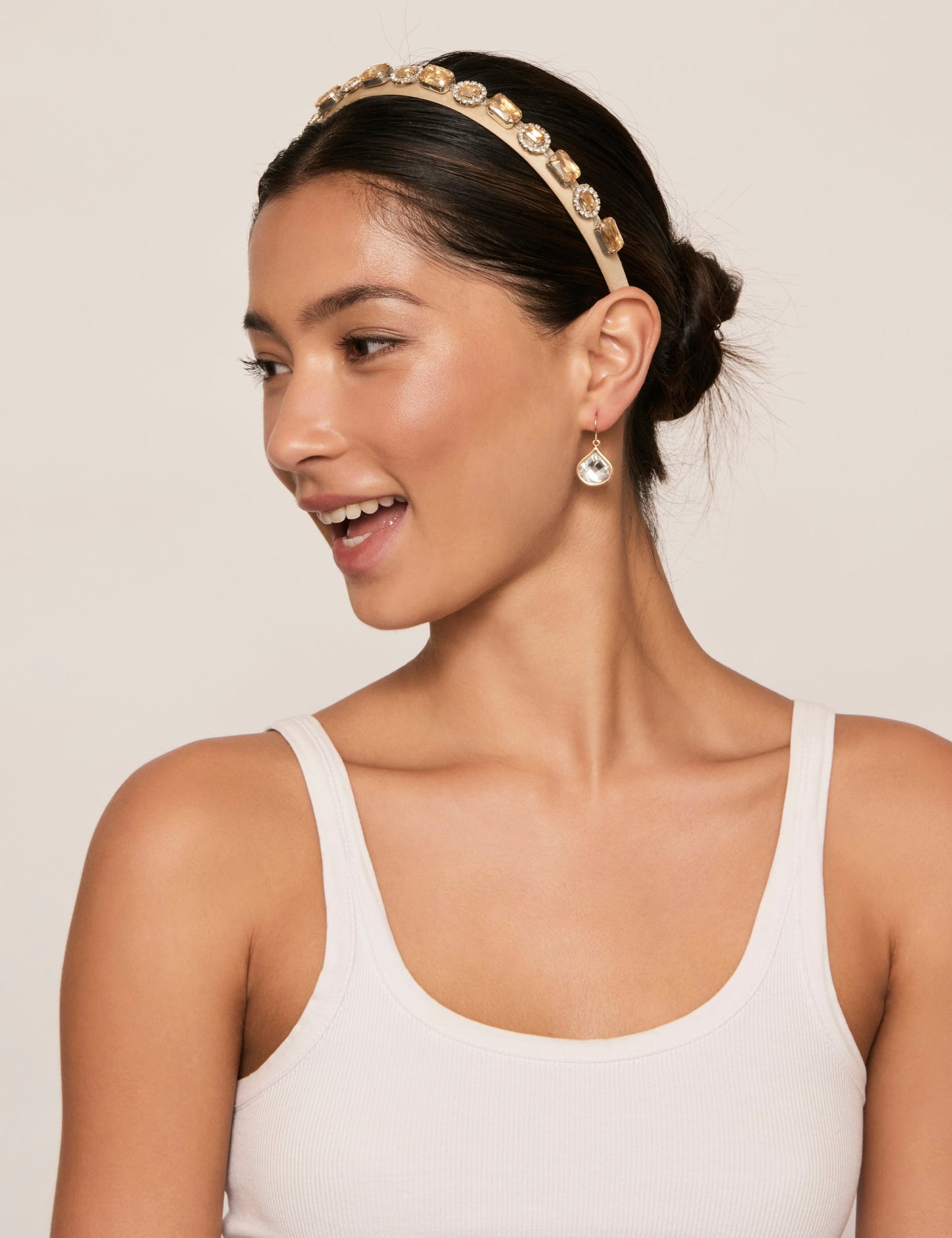 GROUP48 Champagne Bejewelled Narrow Headband (Print)