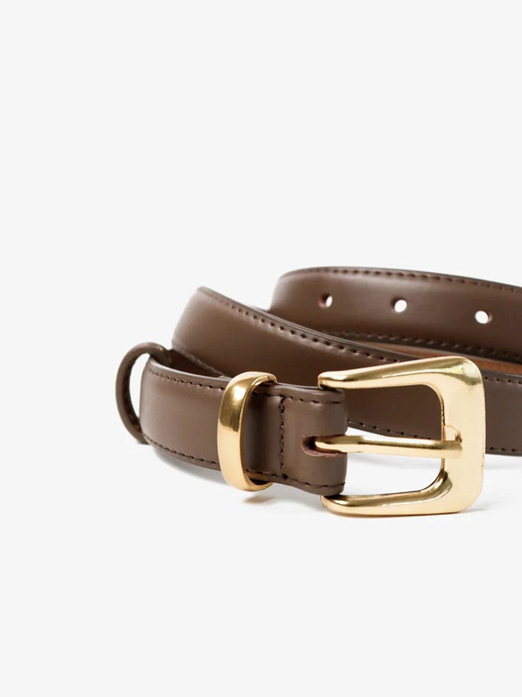 Betty Basics Greta Thin Genuine Leather Belt (Taupe)