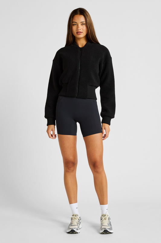 Sherpa Fleece Cropped Jacket (Black)