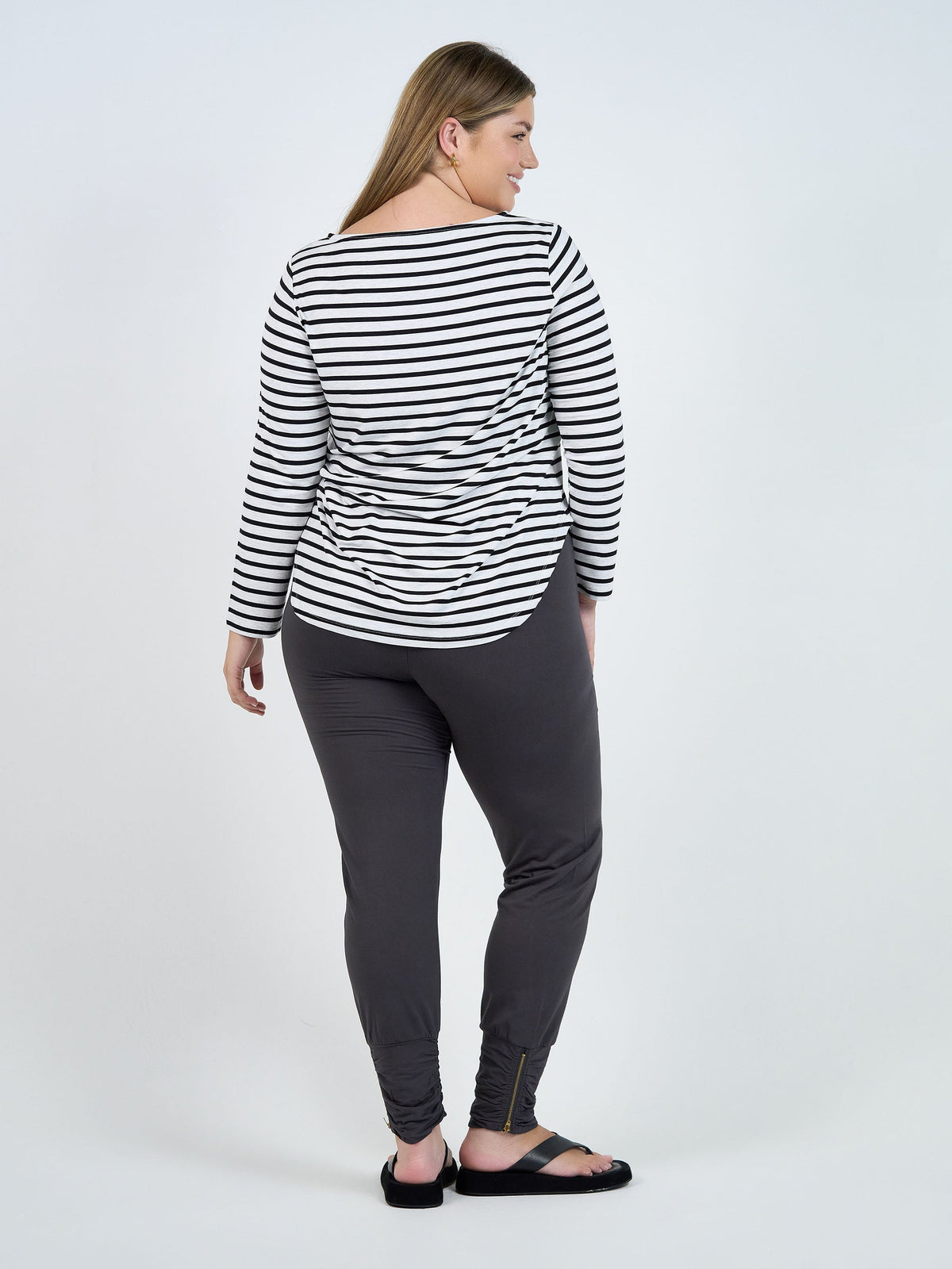 Lou Lou Adele Long Sleeve Bamboo Top (Grey Marle & Black Stripe)