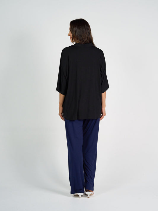Lou Lou Alanis 3/4 Sleeve Collared Bamboo Shirt (Black)