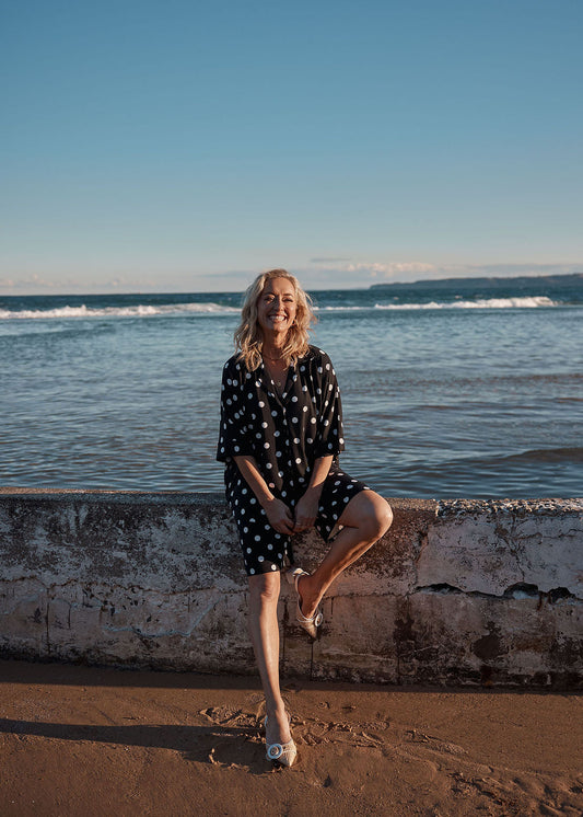Lou Lou Alanis 3/4 Sleeve Collared Bamboo Shirt (Polka Dot)