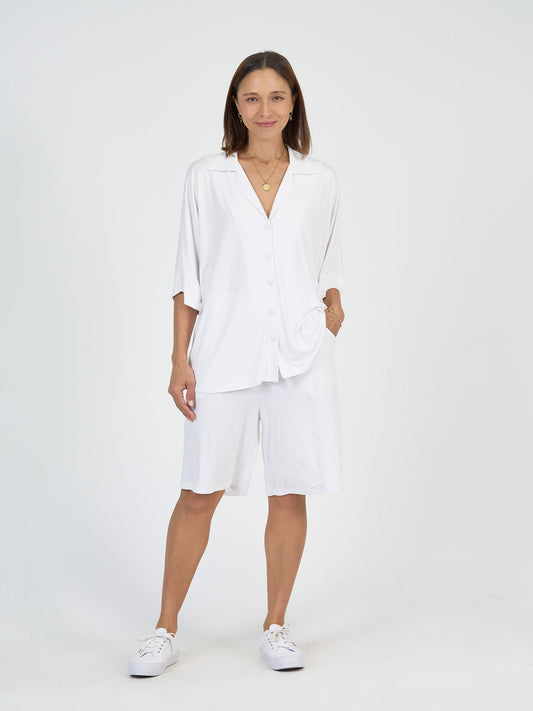 Lou Lou Alanis 3/4 Sleeve Collared Shirt (White)
