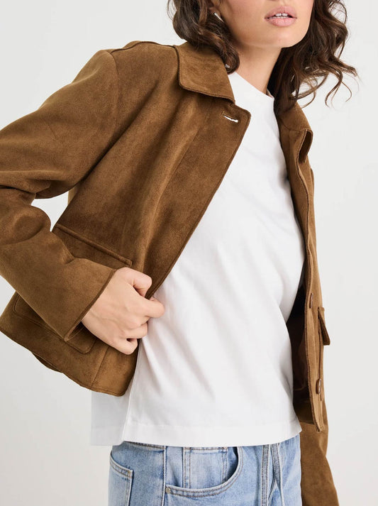 Among The Brave Exhibit Faux Suede Crop Jacket (Chocolate)