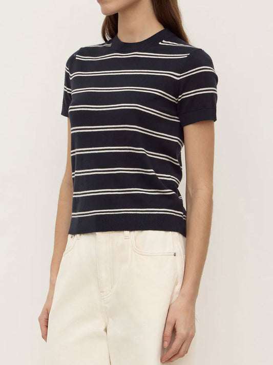 ASSEMBLY LABEL ALLISON STRIPE COTTON CASHMERE TEE (Navy/Cream)