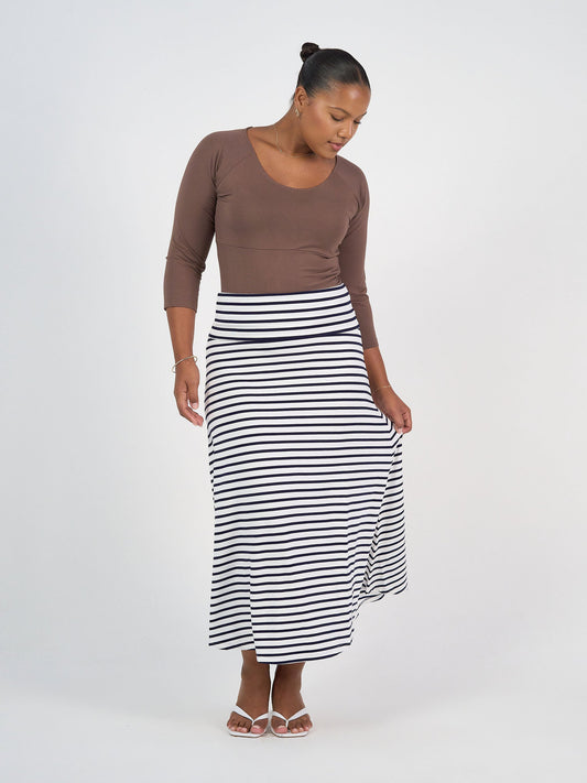 Lou Lou Jackson Bamboo Maxi Skirt (Navy & White Stripe)