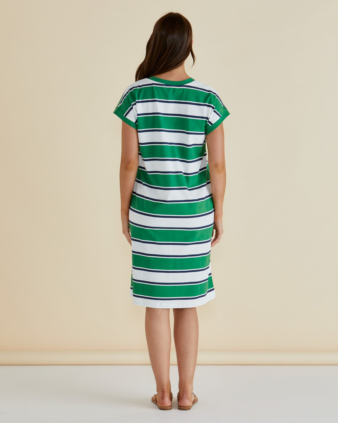 Betty Basics Zena T-Shirt Dress (Navy/Green Stripe)