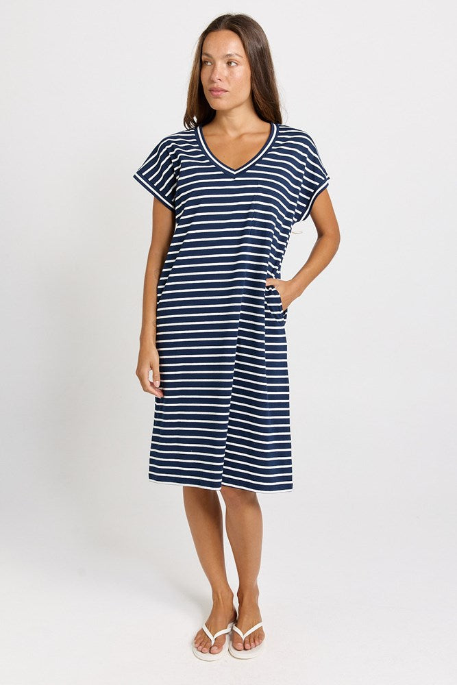Betty Basics Zena Cotton T-Shirt Dress (Navy Stripe)