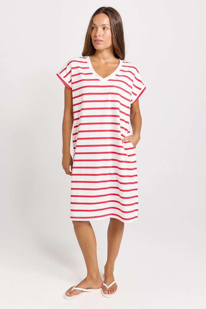 Betty Basics Zena Cotton T-Shirt Dress (Red/White Stripe)