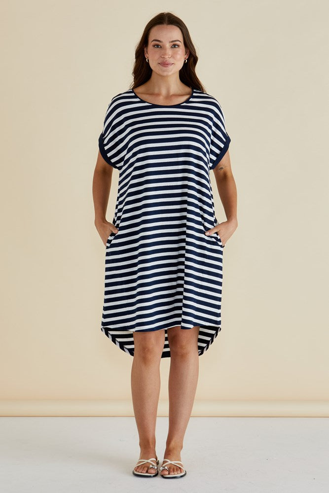 Betty Basics Maxine T-Shirt Dress (Navy Stripe)
