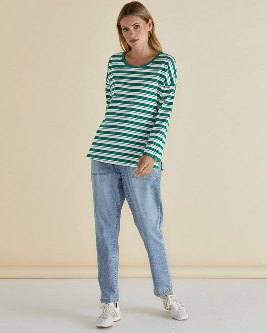 Betty Basics Taylor Tee (Green/Navy/White Stripe)
