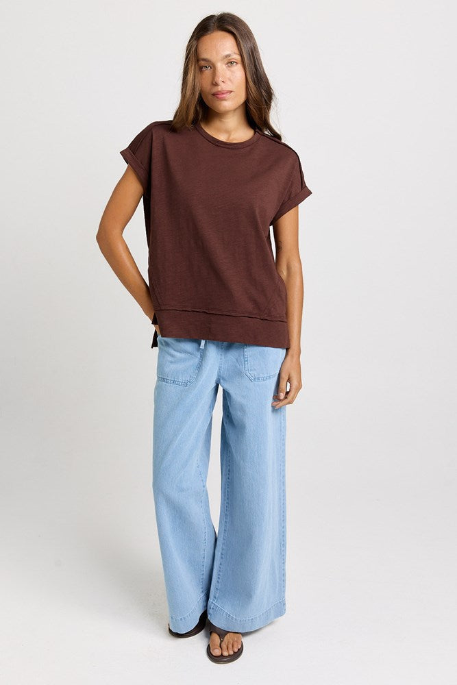 Betty Basics Shirley Cotton Slub Tee (Chocolate)