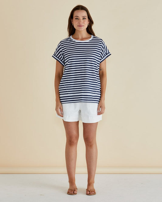 Betty Basics Shirley Short Sleeve Tee (Navy Stripe)