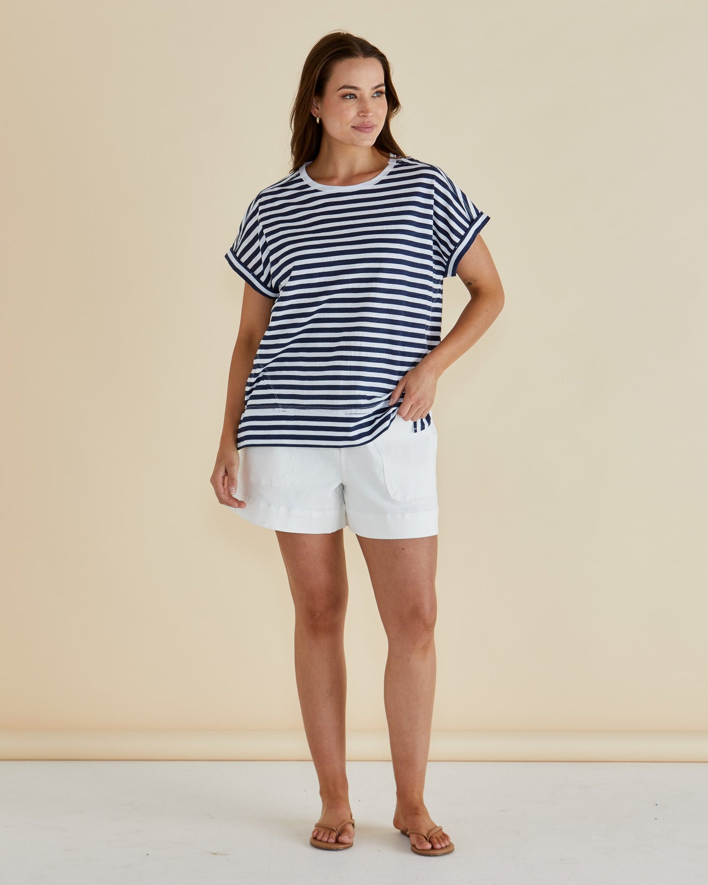 Betty Basics Shirley Short Sleeve Tee (Navy Stripe)