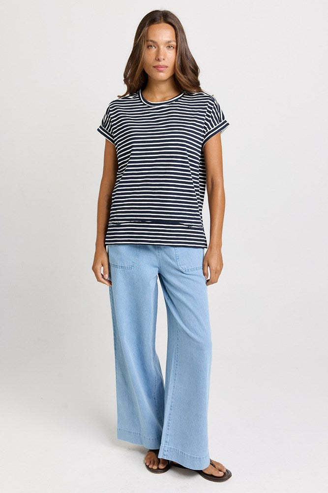 Betty Basics Shirley Cotton Slub Tee (Navy Stripe)