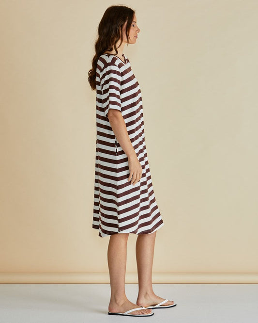 Betty Basics Eloise T-Shirt Dress (Brown Stripe)