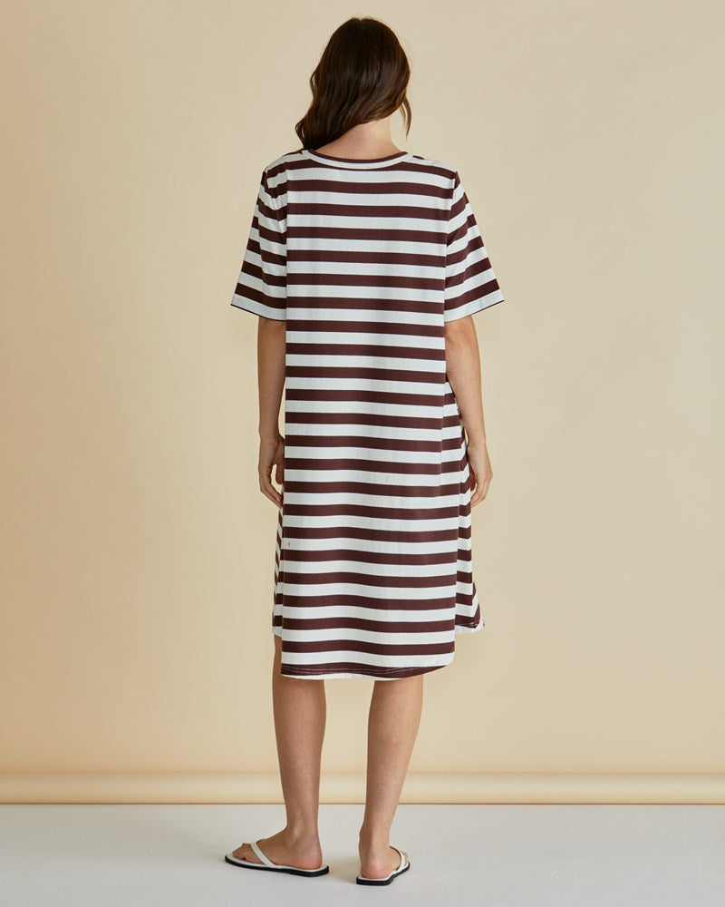 Betty Basics Eloise T-Shirt Dress (Brown Stripe)