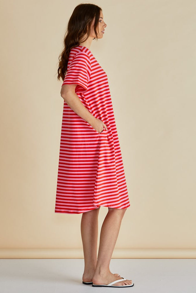 Betty Basics Eloise T-Shirt Dress (Pink/Red Stripe)