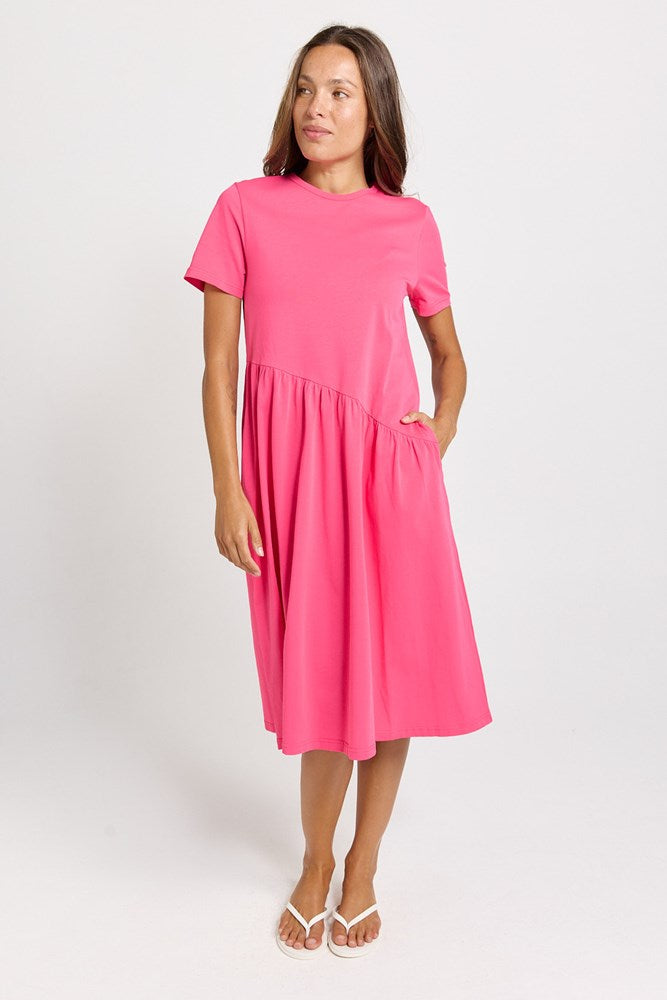 Betty Basics Ava Asymmetrical Cotton Midi Dress (Pink)