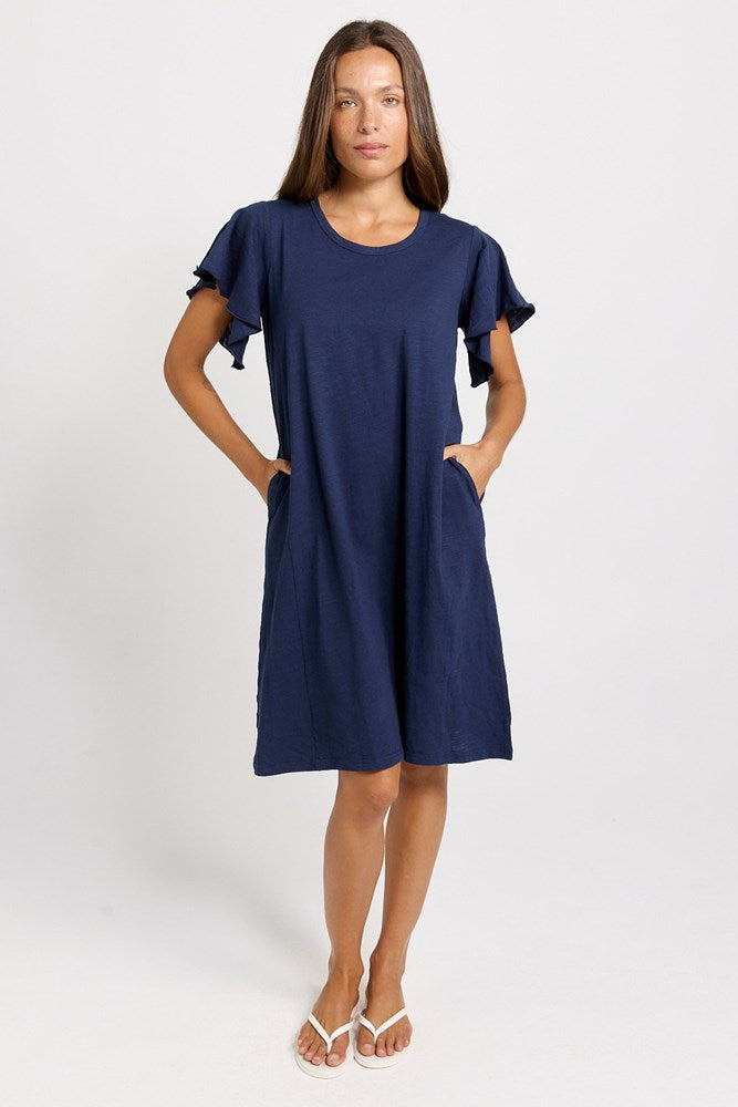 Betty Basics Celene Frill Sleeve T-Shirt Dress (Navy)