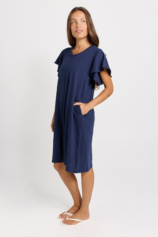 Betty Basics Celene Frill Sleeve T-Shirt Dress (Navy)