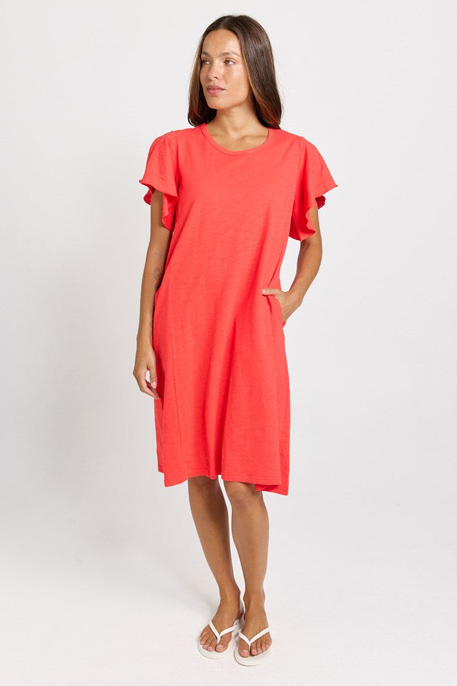 Betty Basics Celene Frill Sleeve T-Shirt Dress (Red)