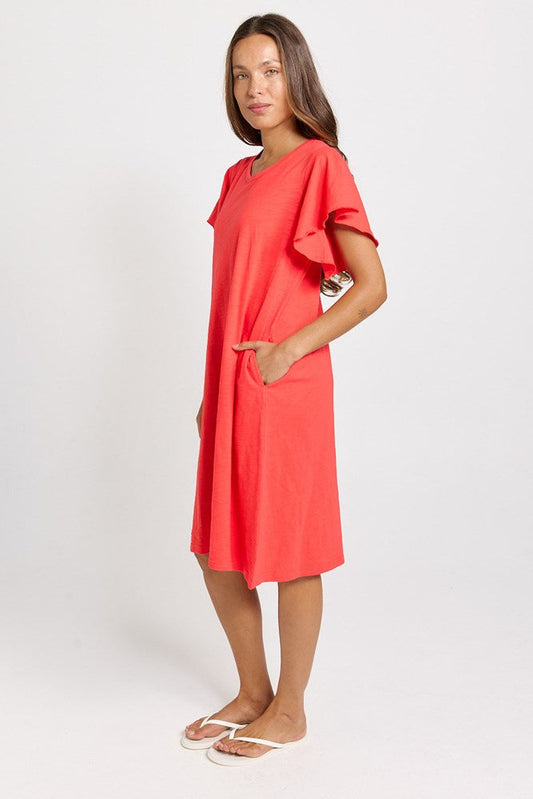 Betty Basics Celene Frill Sleeve T-Shirt Dress (Red)