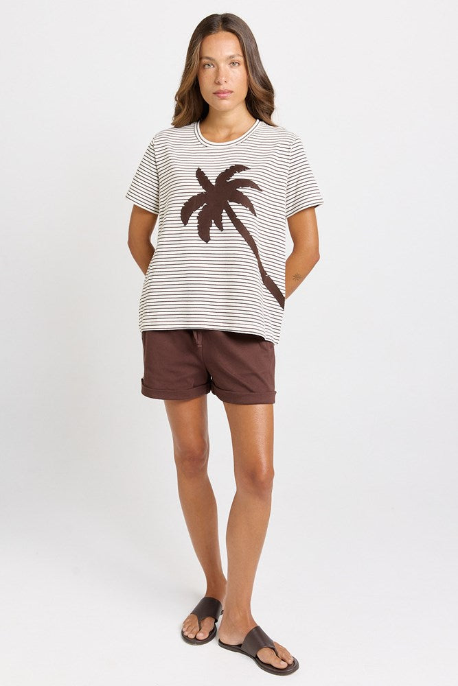 Betty Basics Tibby Palm Print Tee (Chocolate Stripe)