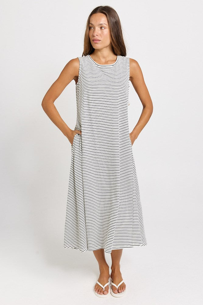 Betty Basics Sabrina Cotton Maxi Dress (Navy Stripe)