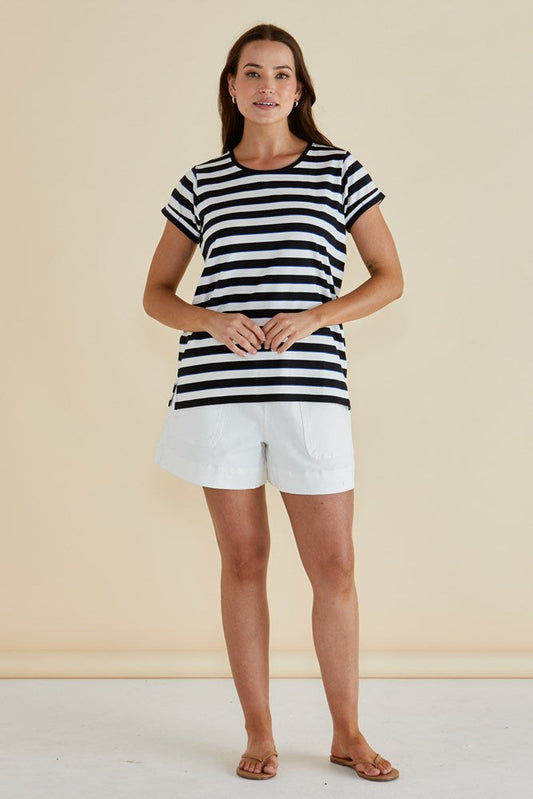 Betty Basics Caia Crew Tee (Blue/Black Stripe)