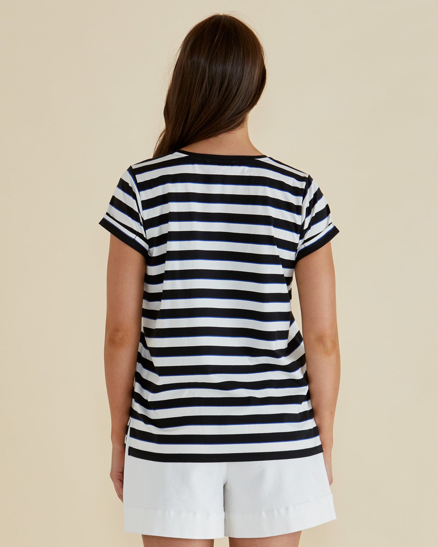 Betty Basics Caia Crew Tee (Blue/Black Stripe)