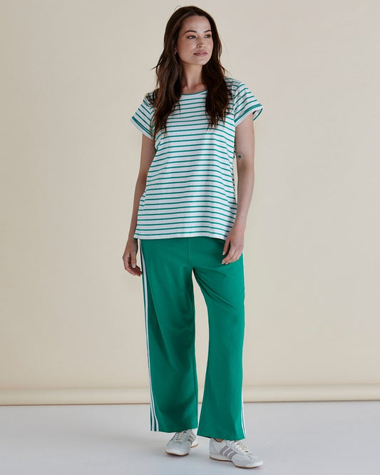 Betty Basics Caia Crew Tee (Green Stripe)