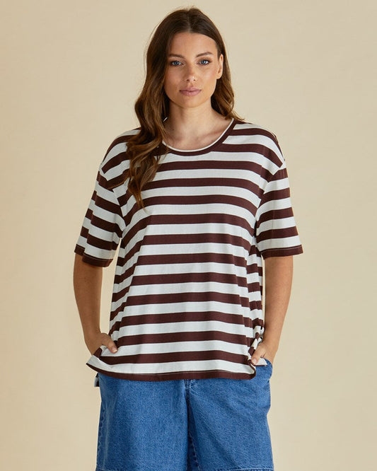 Betty Basics Relax Boxy Tee (Brown Stripe)