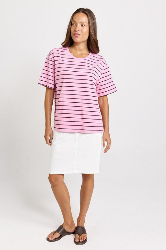 Betty Basics Relax Boxy Tee (Pink/Chocolate Stripe)