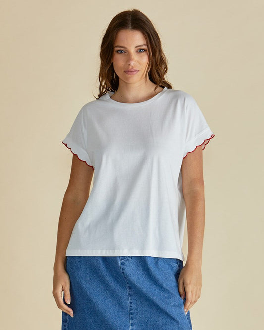 Betty Basics Sloane Scallop Tee (White)