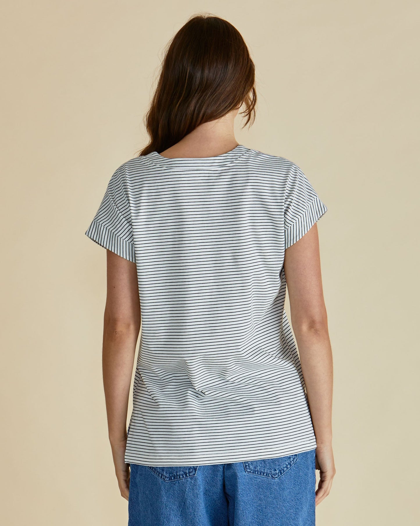 Betty Basics Tracy V-Neck Tee (Black/White Stripe)