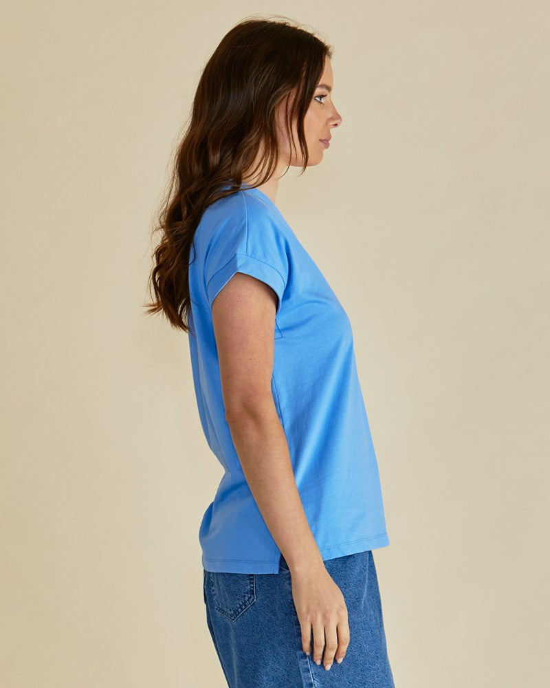 Betty Basics Tracy V-Neck Tee (Powder Blue)