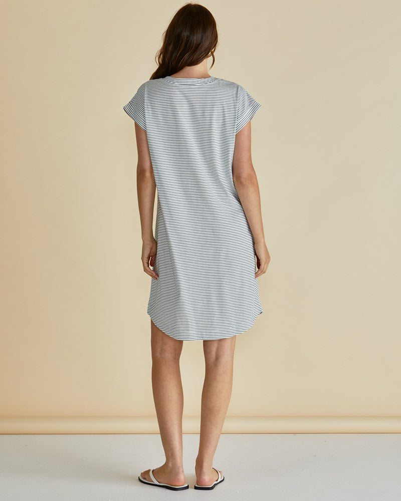 Betty Basics Daphne V-Neck Dress (Black/White Stripe)