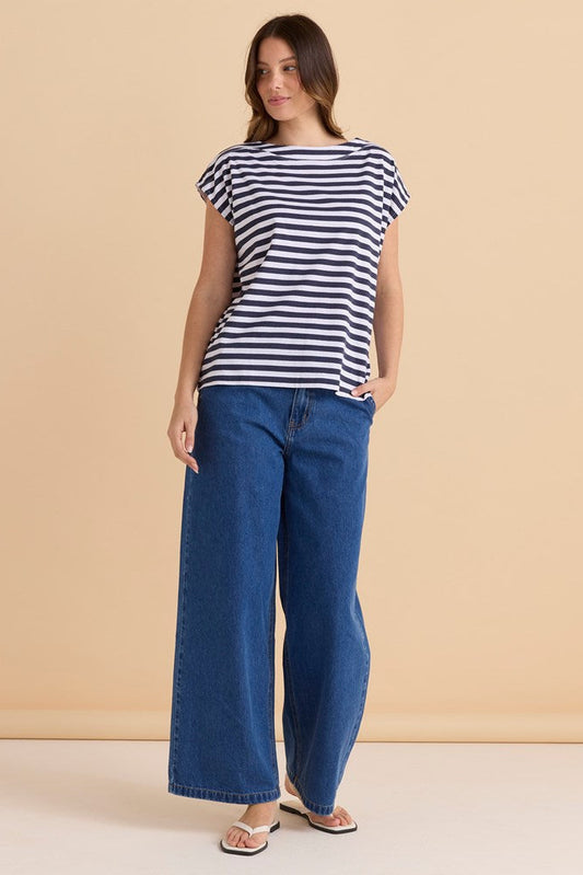 Betty Basics Beth Boatneck Tee (Navy Stripe)