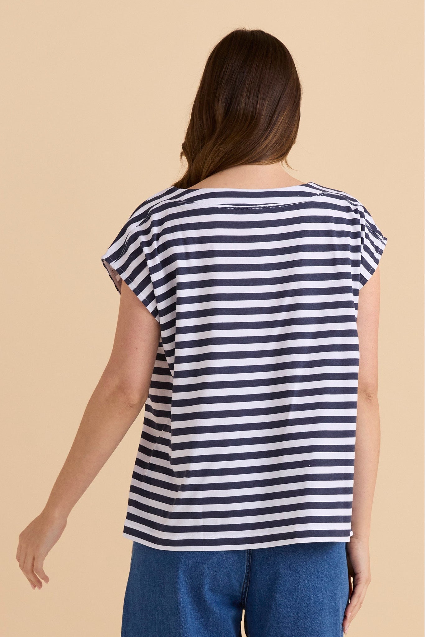 Betty Basics Beth Boatneck Tee (Navy Stripe)
