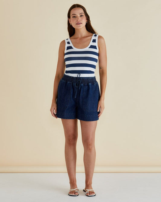 Betty Basics Emma Scoop Tank (Navy Bold Stripe)