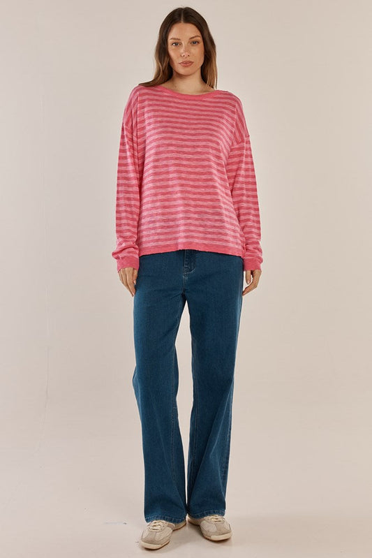 Betty Basics Natasha Knit Top (Blush Stripe)